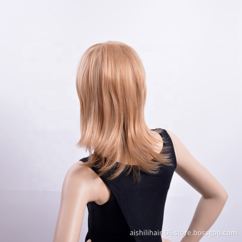Aishili Wholesale Medium Long Synthetic Blonde Hair Wigs Natural Straight Wave Wig For Women
